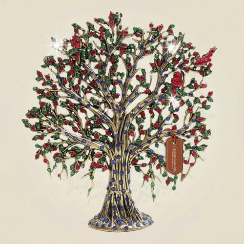 6.25" Brass Kalpavriksha Tree with Multicolor Jewellery Stone Detailing