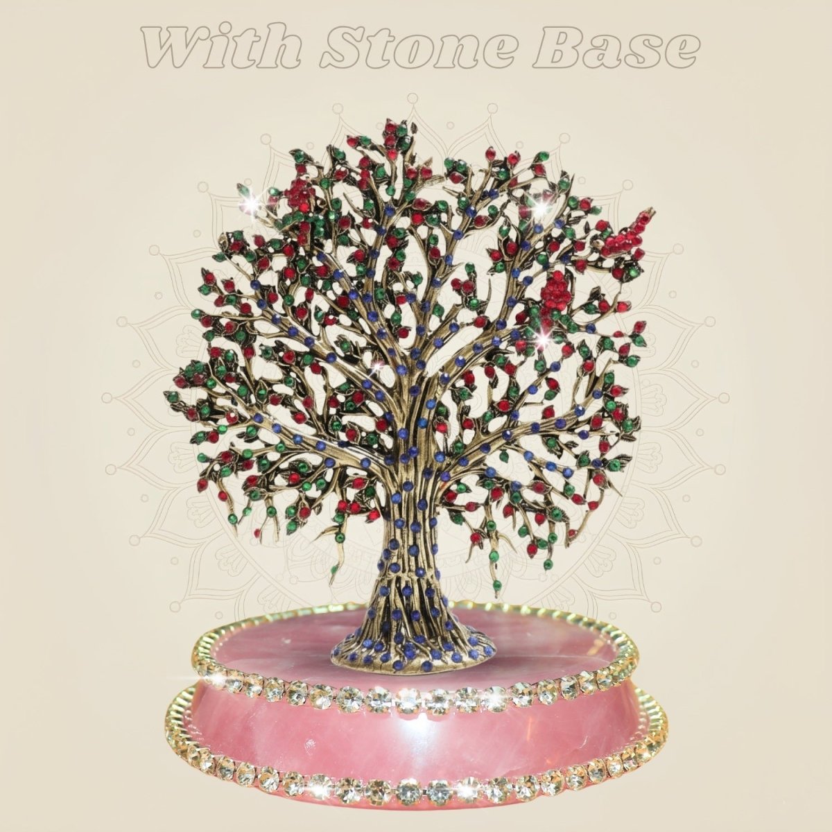 6.25" Brass Kalpavriksha Tree with Multicolor Jewellery Stone Detailing - Luxeartisanship