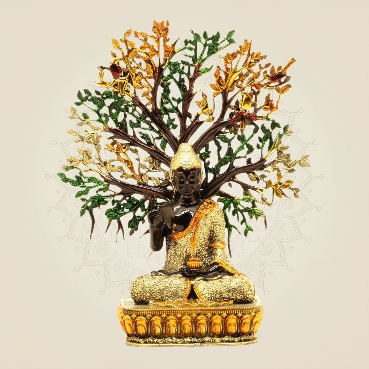 6.5" Brass Buddha Under Bodhi Tree