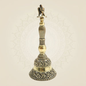6.5" Medium Size Brass Garuda Hand Bell Featuring Traditional Sacred Motifs - Luxeartisanship
