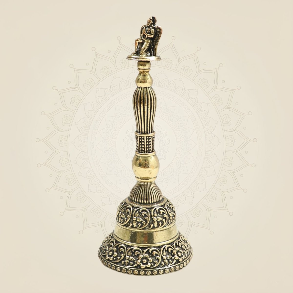 6.5" Medium Size Brass Garuda Hand Bell Featuring Traditional Sacred Motifs - Luxeartisanship