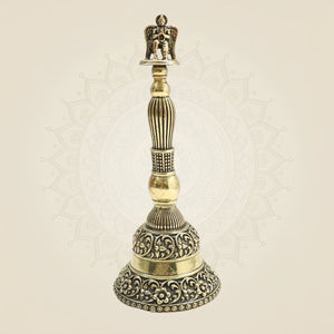 6.5" Medium Size Brass Garuda Hand Bell Featuring Traditional Sacred Motifs - Luxeartisanship