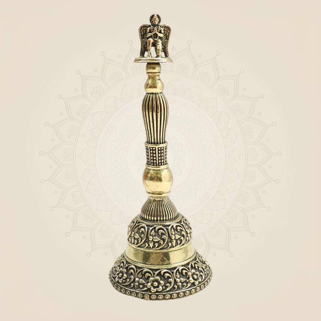 Brass Garuda Hand Bell Medium Size with Motif Detailing