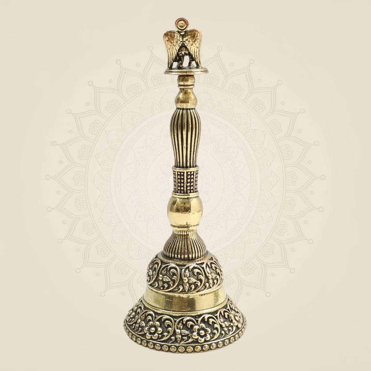 Greek Handbell Brass Garuda Hand Bell Medium Size with Motif Detailing