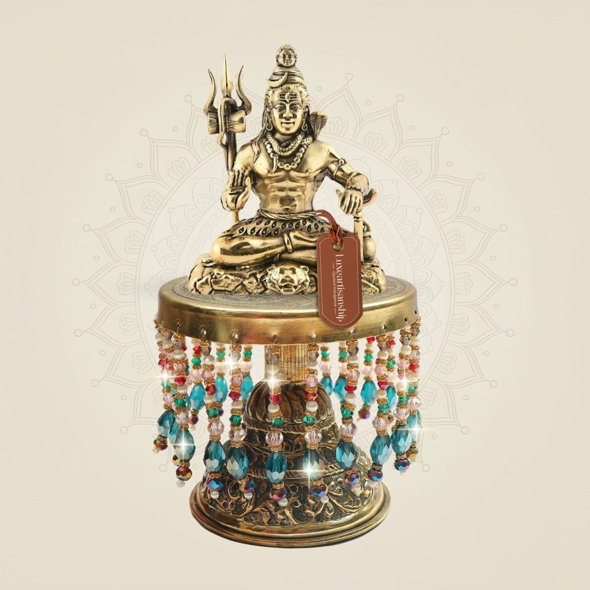 6.75" Mahadev Brass Idol Sitting on Chowki – Tranquil Shiva Statue - Luxeartisanship