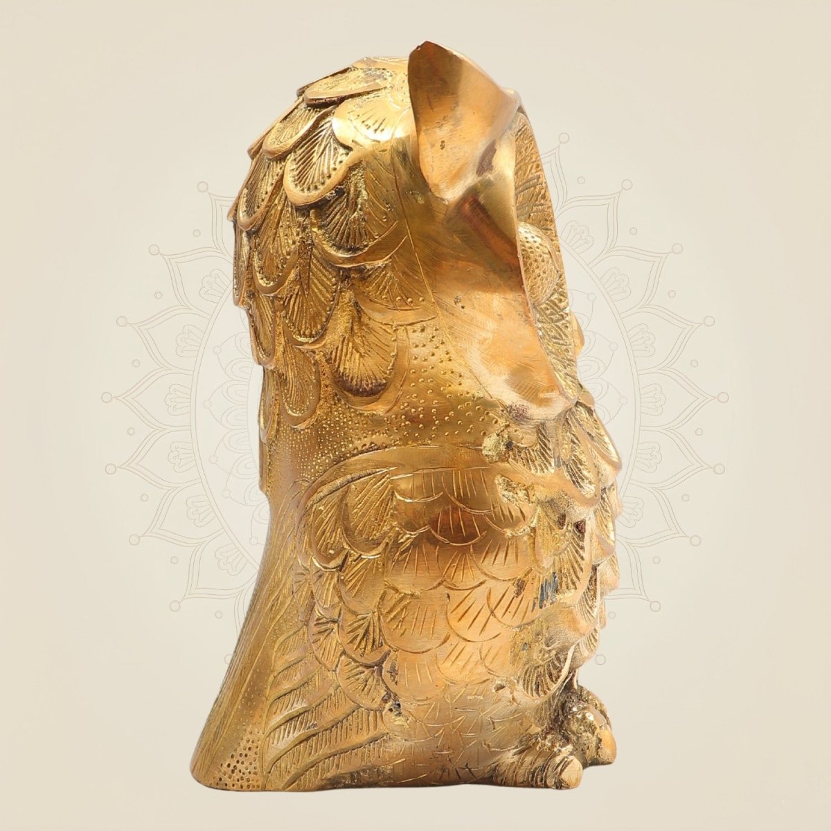 7" Big Size Brass Owl Figurine with Detailed Carving - Luxeartisanship