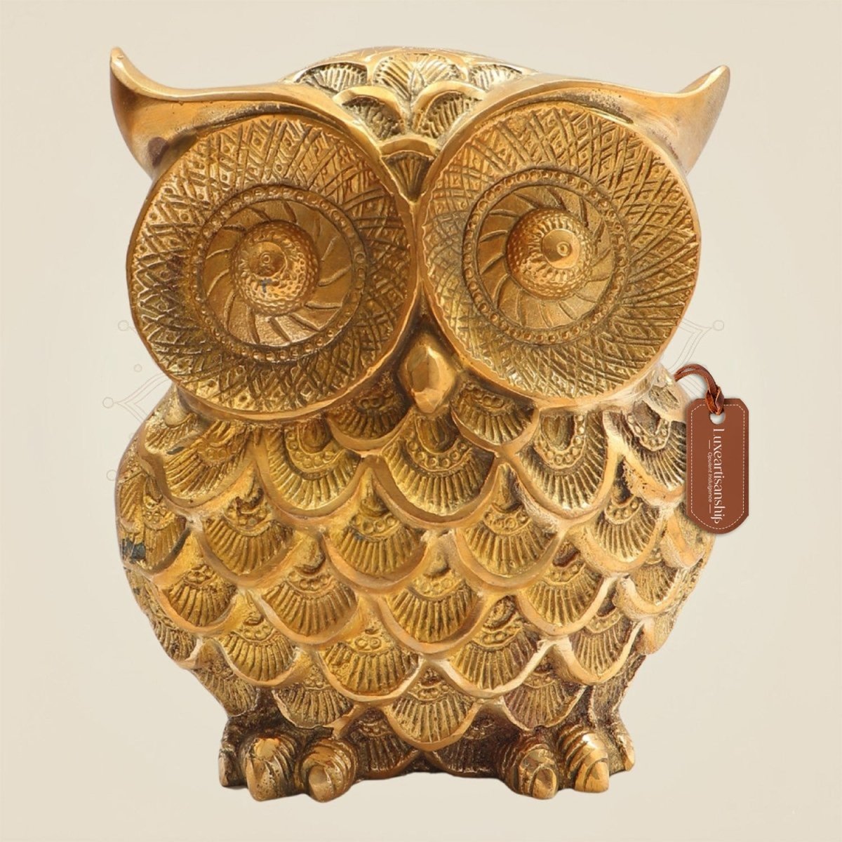 7" Big Size Brass Owl Figurine with Detailed Carving - Luxeartisanship