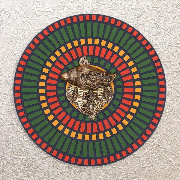Wall Frame with Vishnu on Sheshnag Shankh – 21.75" Brass Hanging Decor