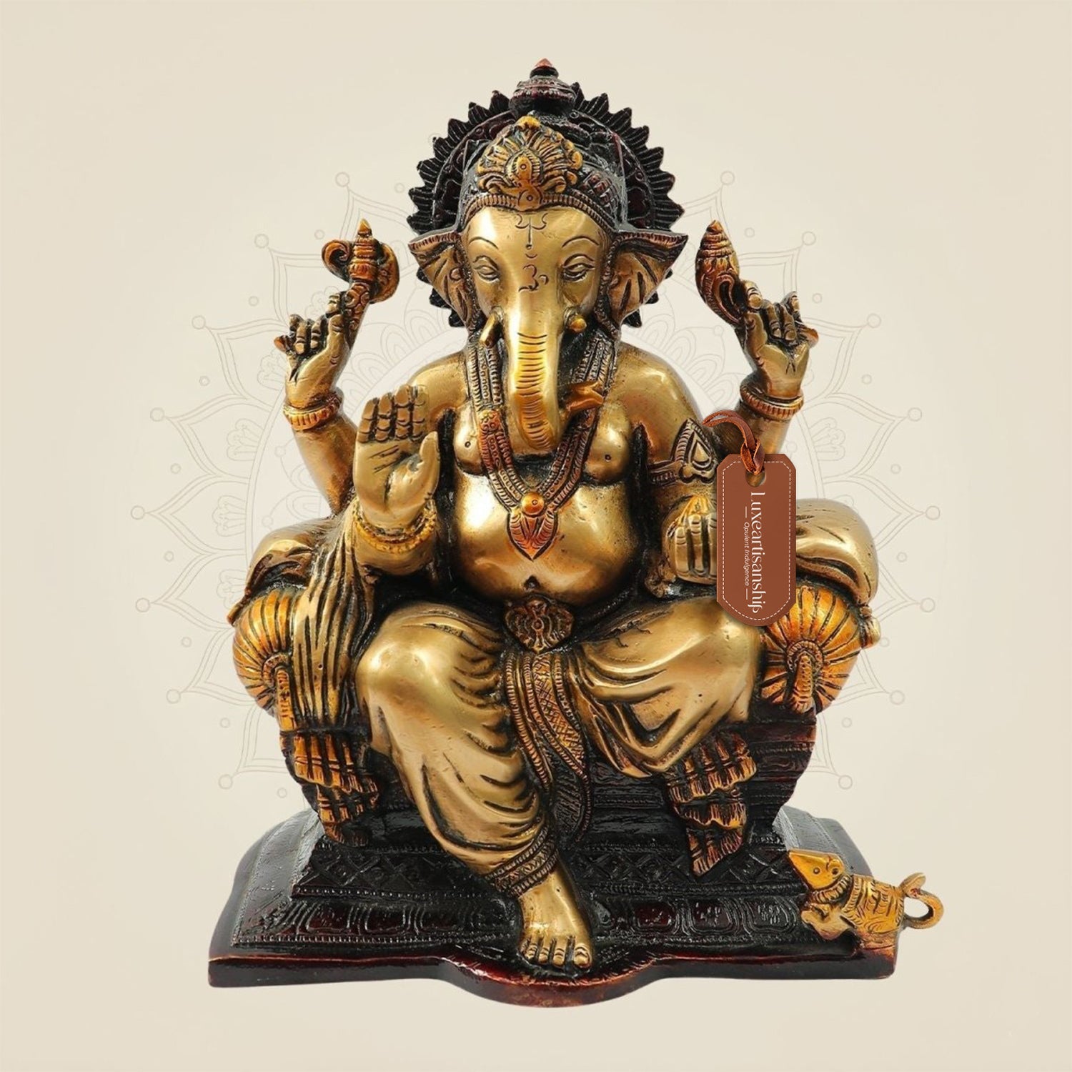 9.25" Brass Ganesh Idol on Throne