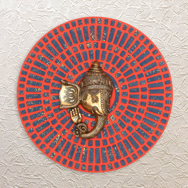 21.75" Wall Frame with Brass Ganesh Face – A Spiritual Hanging for Wooden Decor