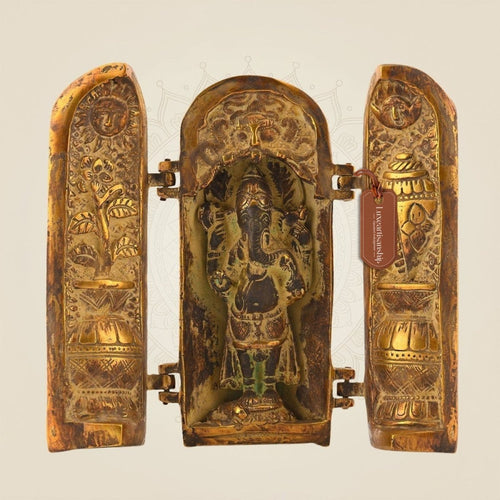 7.5" Folding Ganesha Idol – Brass Mud Finish | Divine Art for Home & Gifts