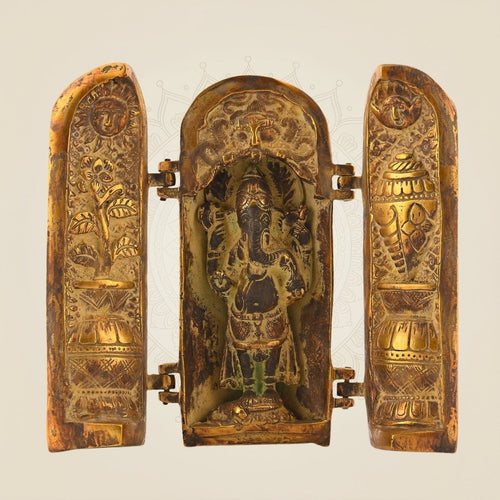 7.5" Folding Ganesha Idol – Brass Mud Finish | Divine Art for Home & Gifts
