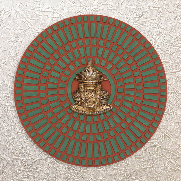 Wall Frame with Kalash & Coconut – 21.75" Brass Hanging for Auspicious Decor