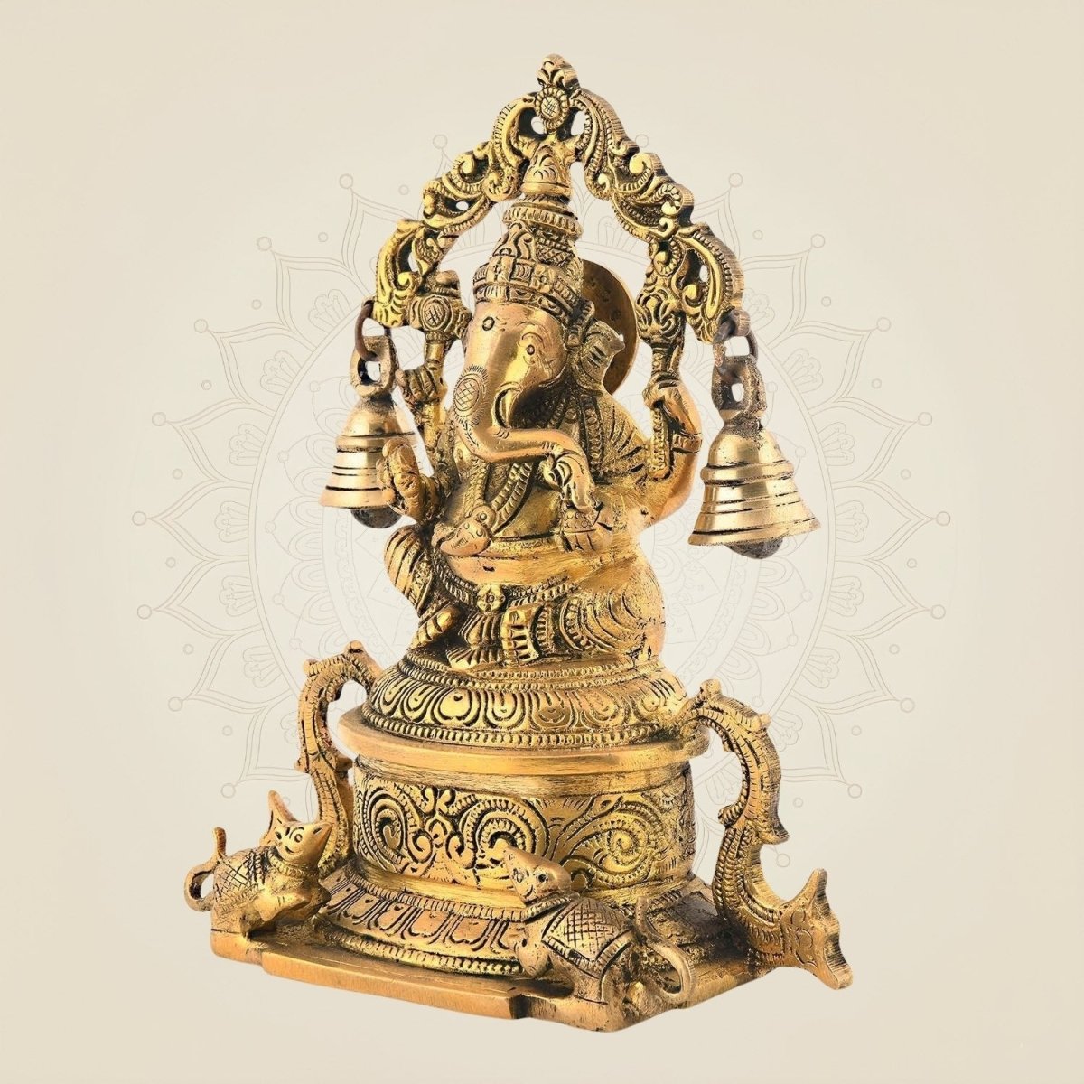 Brass Lord Ganesha Idol with Hanging Bells