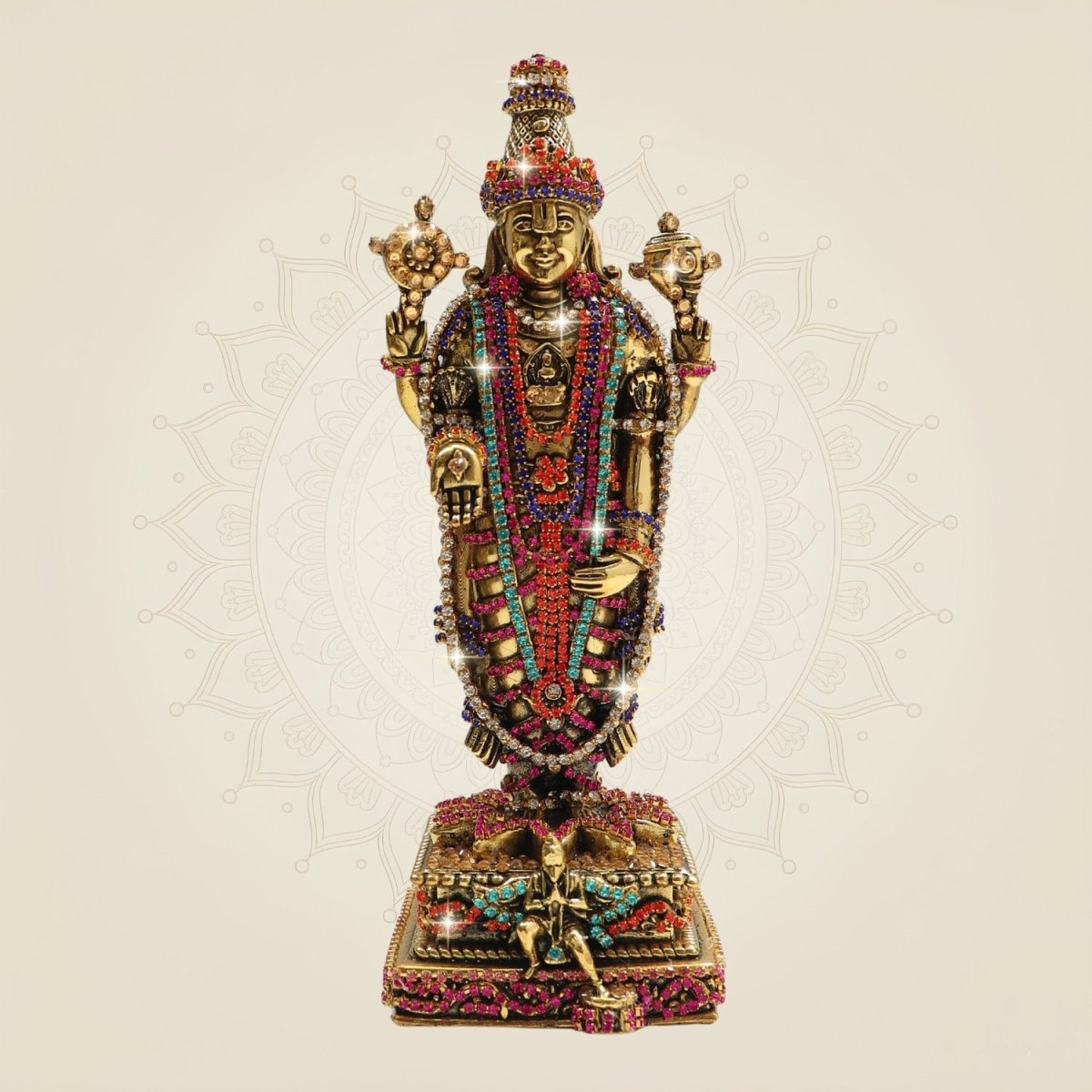 7.75 Brass Tirupati Balaji Murti and Statue with Elegant Rhinestone Work - Luxeartisanship