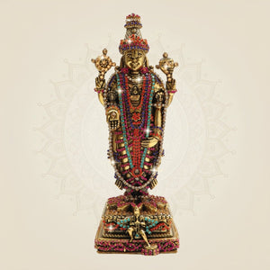 7.75 Brass Tirupati Balaji Murti and Statue with Elegant Rhinestone Work - Luxeartisanship