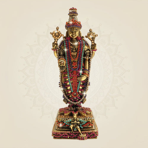 7.75 Brass Tirupati Balaji Murti and Statue with Elegant Rhinestone Work