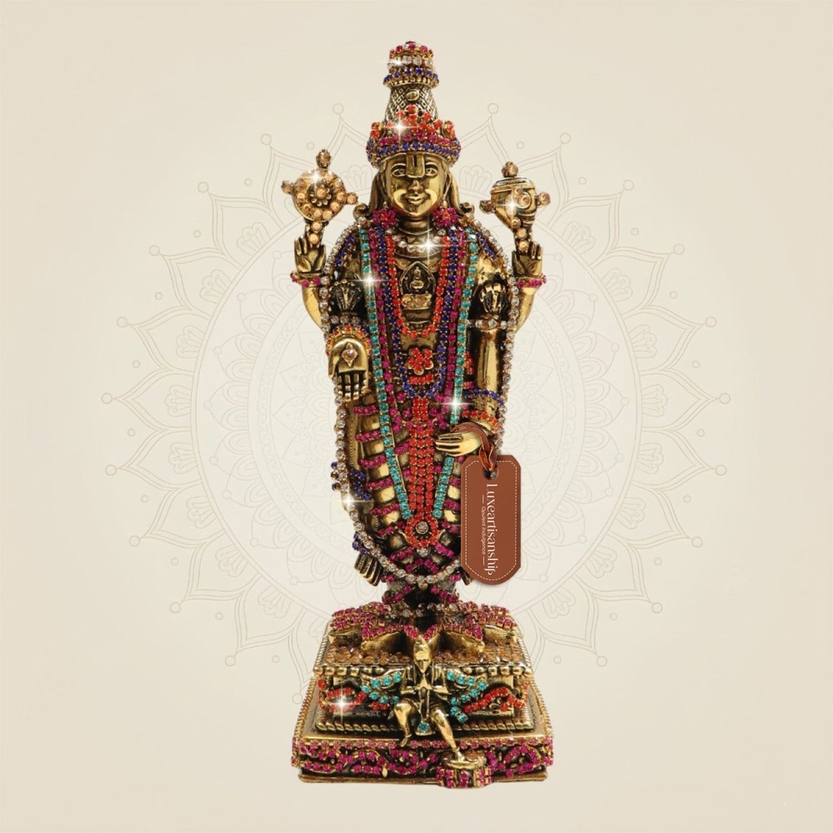 7.75 Brass Tirupati Balaji Murti and Statue with Elegant Rhinestone Work - Luxeartisanship