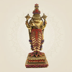 7.75 Brass Tirupati Balaji Murti and Statue with Elegant Rhinestone Work - Luxeartisanship