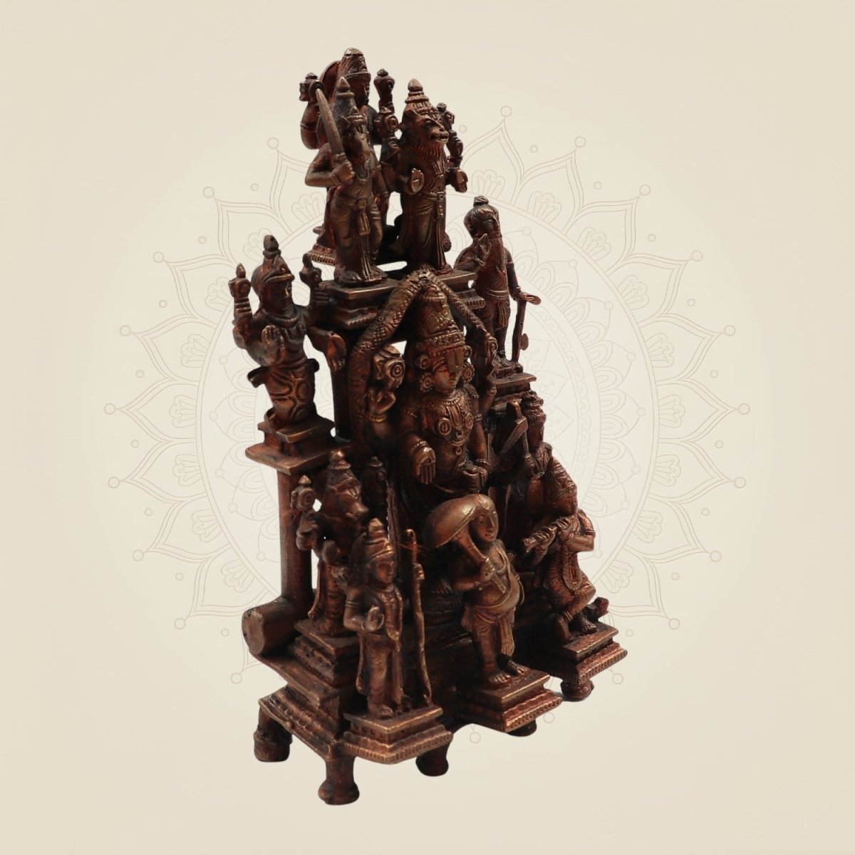 7.75" Copper Dashavatara Vishnu Idol – Handcrafted Statue with Tirupati Balaji at Center - Luxeartisanship