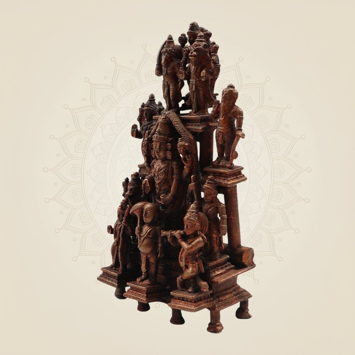 7.75" Copper Dashavatara Vishnu Idol – Handcrafted Statue with Tirupati Balaji at Center - Luxeartisanship