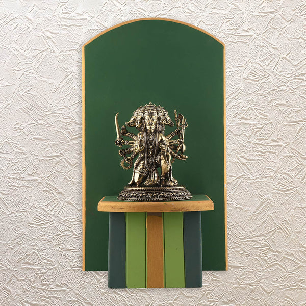 Wooden Tabletop with Panchmukhi Hanuman 19" – Handcrafted Brass Idol Decor