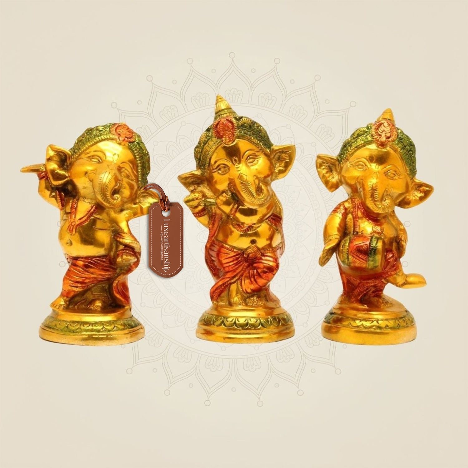 Musical Cute Ganesha Brass Idols  - Luxeartisanship