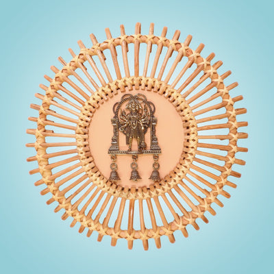 Brass Panchmukhi Hanuman in Bamboo Wall Frame with 3 Brass Bells - 20