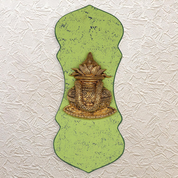 Brass Kalash with Wall Frame – 19.5" Handcrafted Spiritual Decor for Home