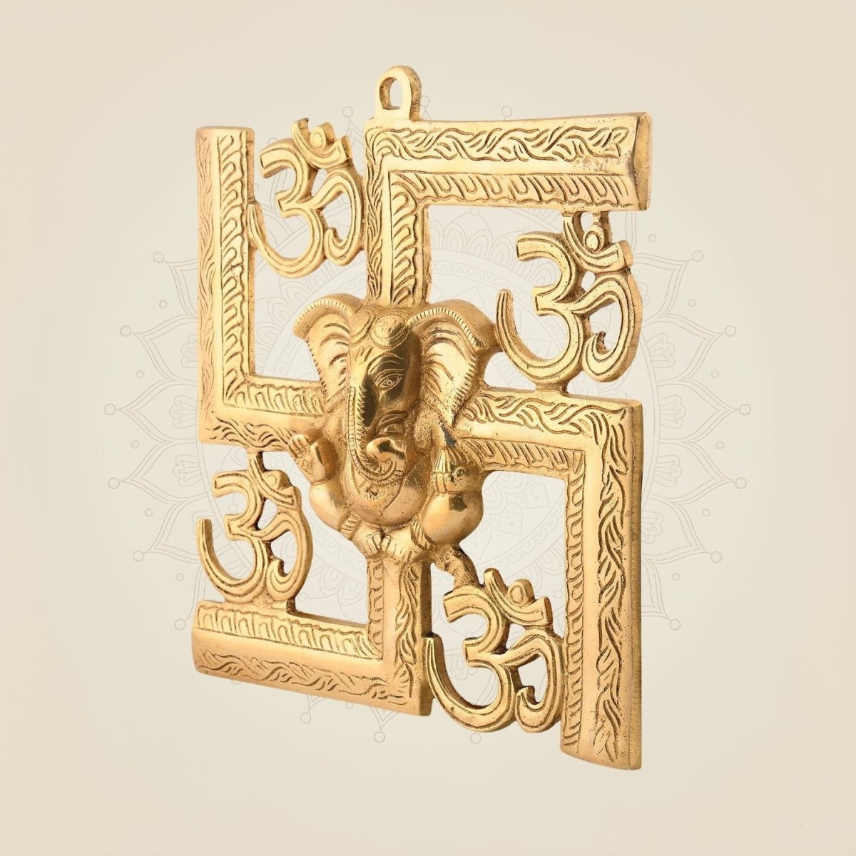 Brass Ganesha Wall Hanging – With Swastik & Om Symbols for Auspicious Decor