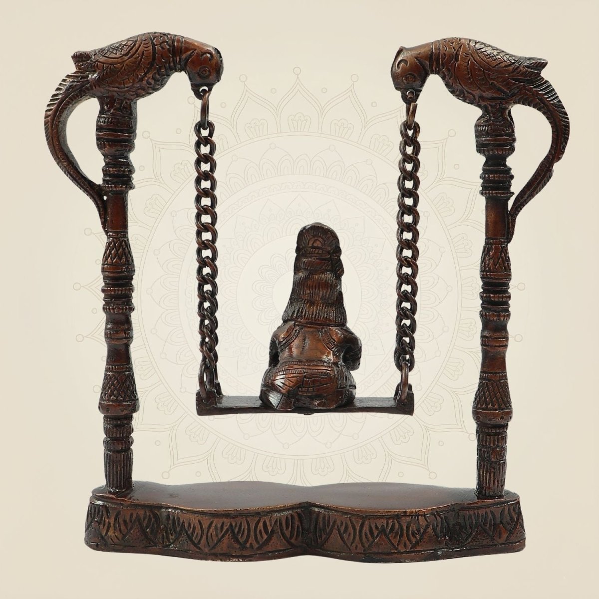 8" Brass Laddu Gopal Idol on Jhula – Charming Bal Hand Painted Krishna Murti for Janmashtami, Puja