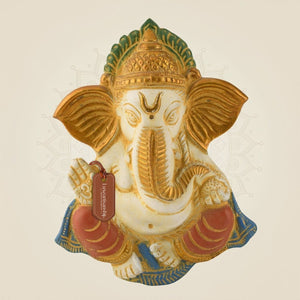 Wall Hanging Ganesha Idol 10″ – Pure Brass Statue with Mud Finish Handcrafted - Luxeartisanship