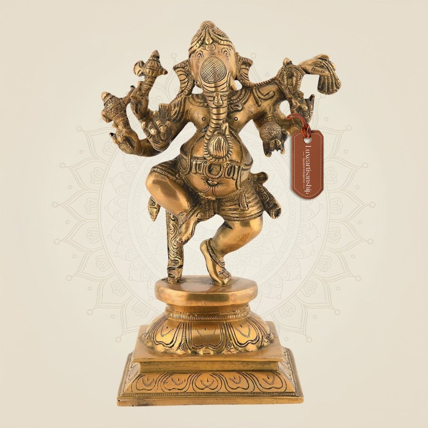 Dancing Ganesha Brass Idol 9.5"