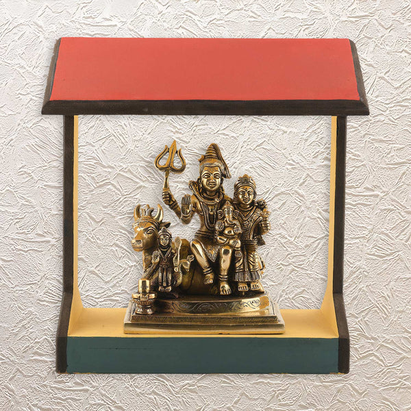 Shiv Parvati Brass Idol in Arch Frame 11" • Decorative Wall Art for Home & Gift