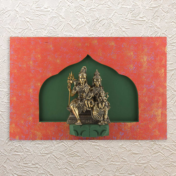 Shiv Parivar Brass Idol with Stylish Wall Frame 12"- Divine Decor & Blessing Gift