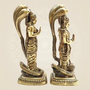 8.5" Brass Lakshmi Vishnu Idol beneath Sheshnag Serpent Hood - Luxeartisanship