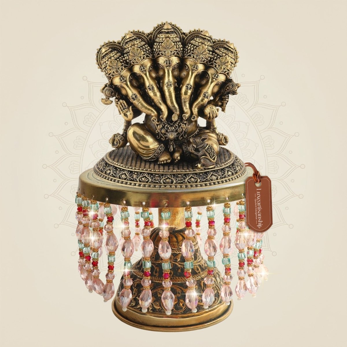8.5' Brass Panchmukhi Ganesh Murti on Chowki – Five Face Structure - Luxeartisanship