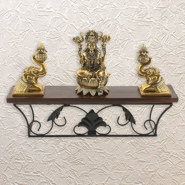 Brass Gajalakshmi Idol on Wall Shelf 13" • Handcrafted Divine Auspicious Home Accent