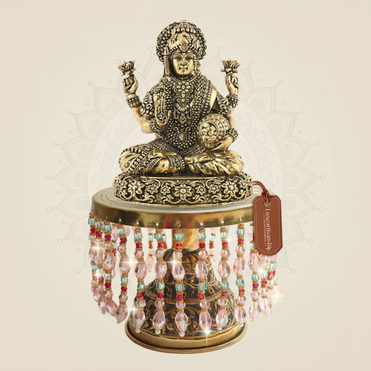 8.75" Brass Laxmi Murti on Chowki – Goddess of Wealth - Luxeartisanship