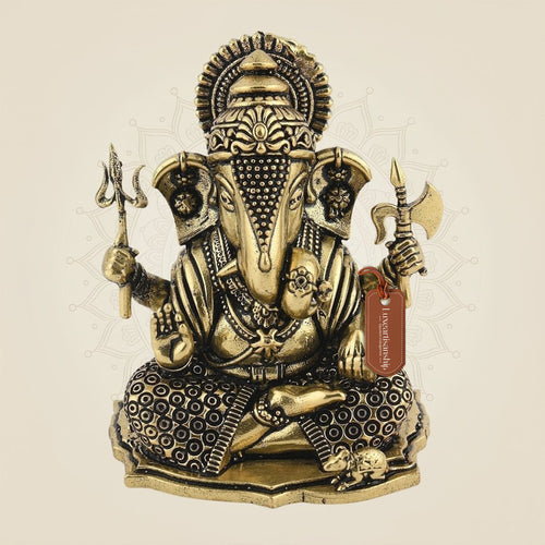 3" Blessing Sitting Ganesha Brass Idol - Statue for Pooja, Wealth & Goodness