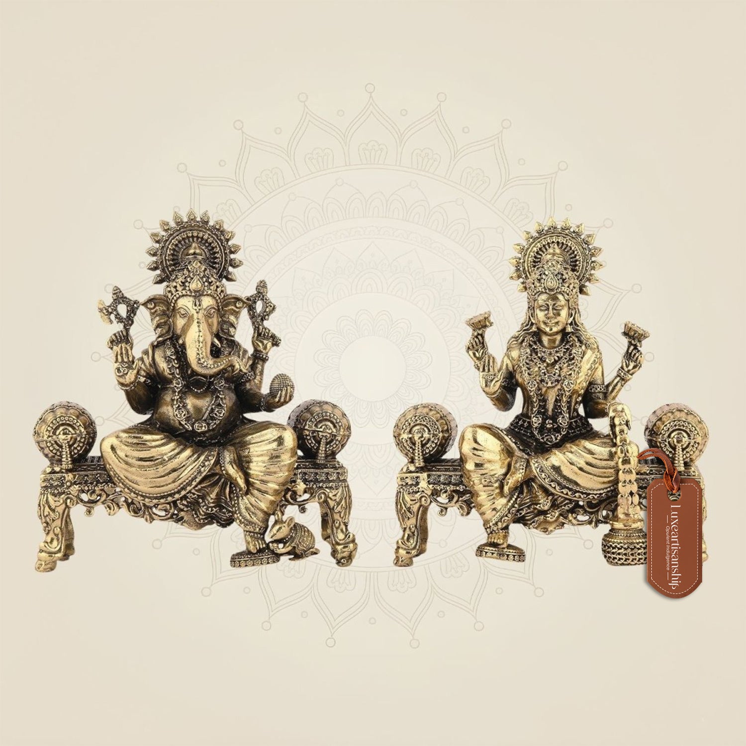 Laxmi Ganesh on Singhasan 4.5" Brass Idol