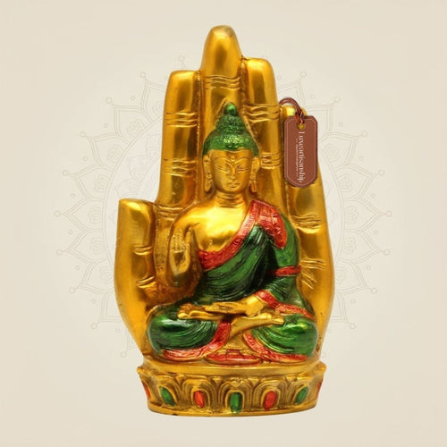 9" Tibetan Brass Buddha Idol - Hand-Painted Vastu Showpiece for Peace