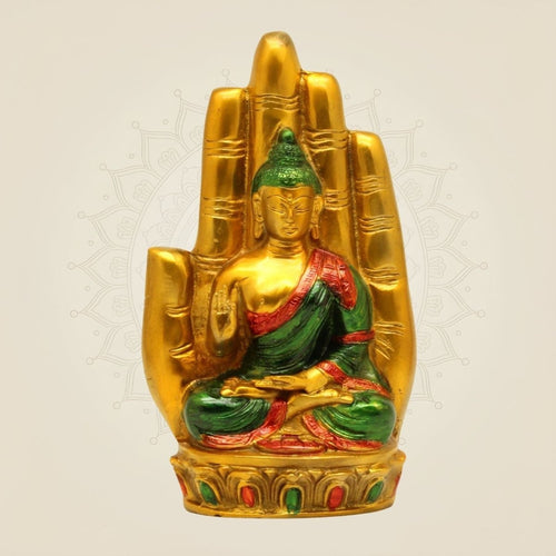 9" Tibetan Brass Buddha Idol - Hand-Painted Vastu Showpiece for Peace