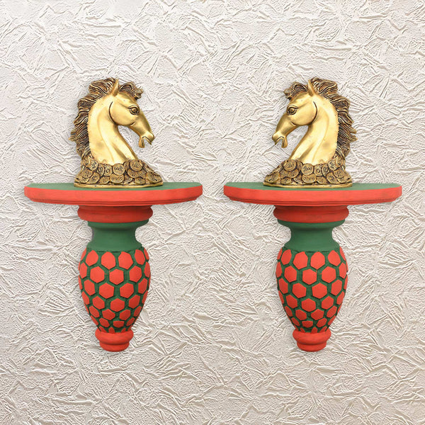 Elegant Horse Head Wood Wall Shelf Set 11"- Unique Decorative Accent for Your Home