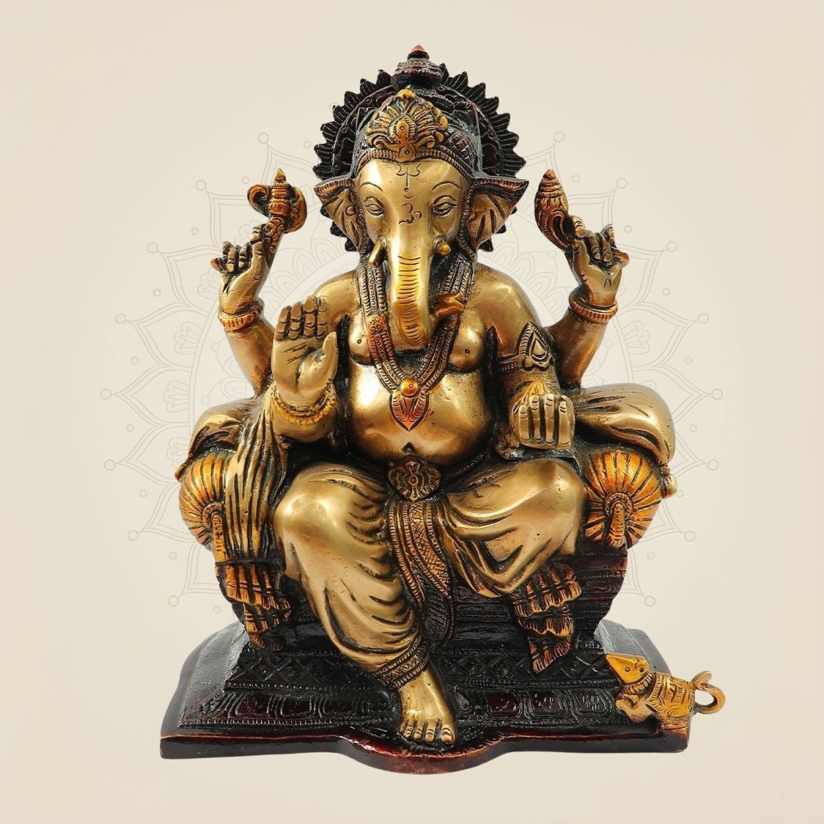 9.25" Brass Ganesh Idol on Throne