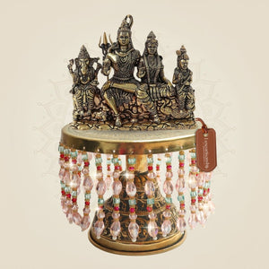 9.5" Shiv Parivar Brass Statue with Chowki for Divine Unity - Luxeartisanship