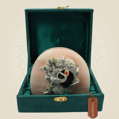 999 Pure Silver Plated Lord Krishna Idol with Flute on Pink Stone base