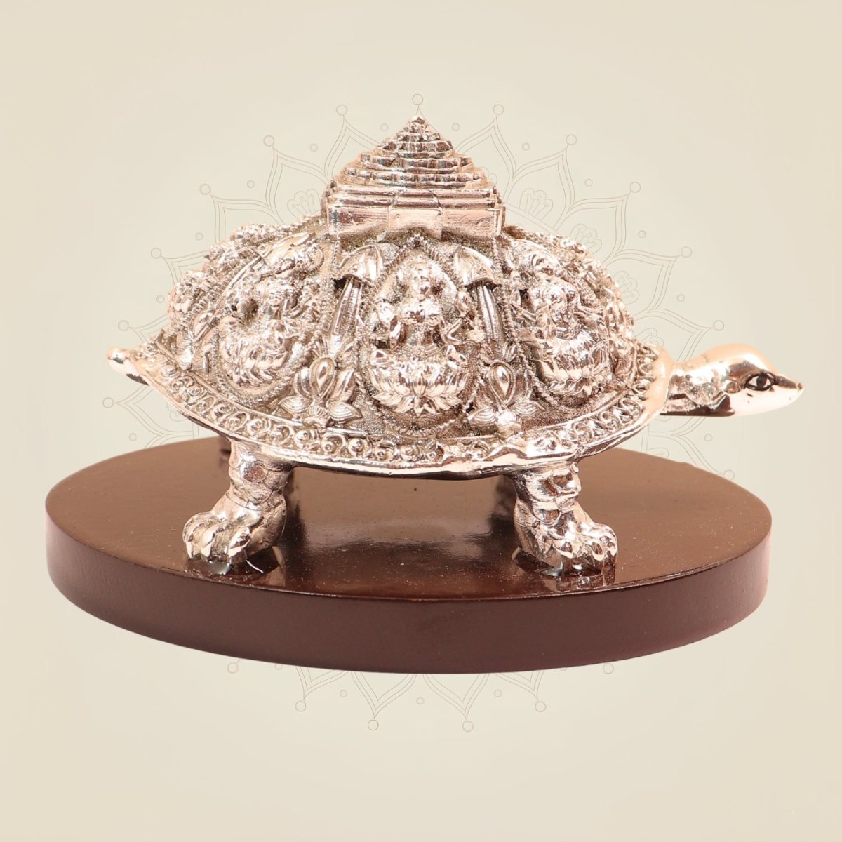 999 Silver-Coated Tortoise on wood Base – Vastu Gift for Home and Office - Luxeartisanship