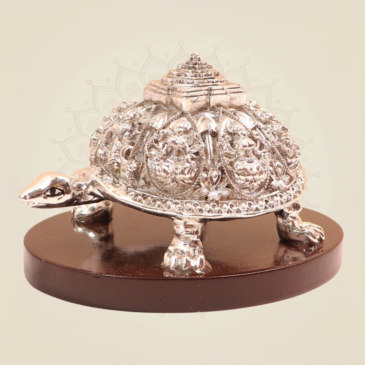 999 Silver-Coated Tortoise on wood Base – Vastu Gift for Home and Office - Luxeartisanship