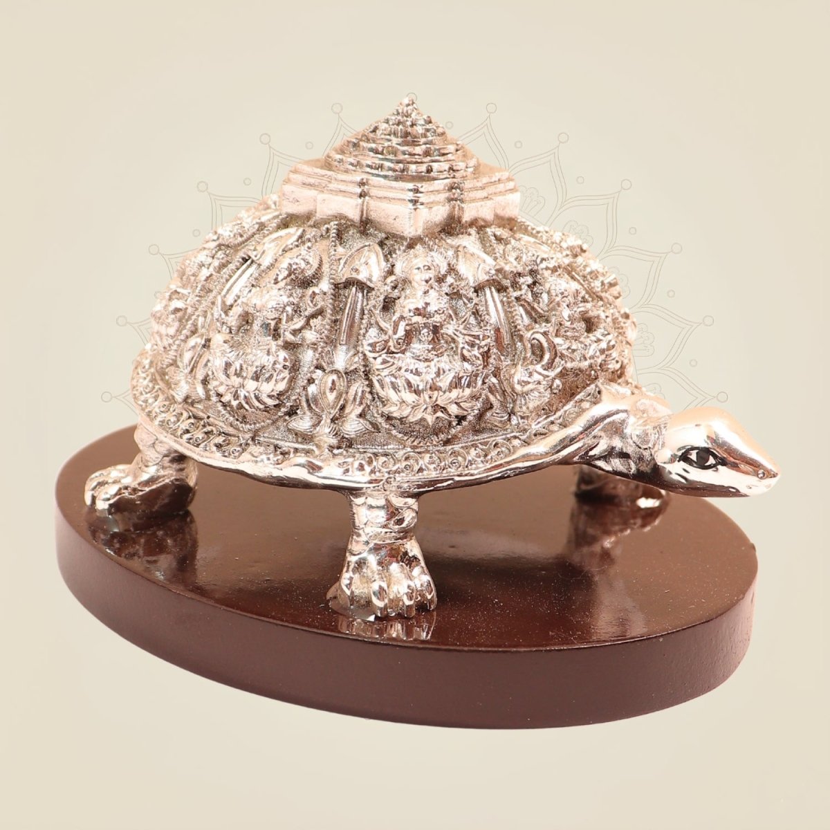 999 Silver-Coated Tortoise on wood Base – Vastu Gift for Home and Office - Luxeartisanship